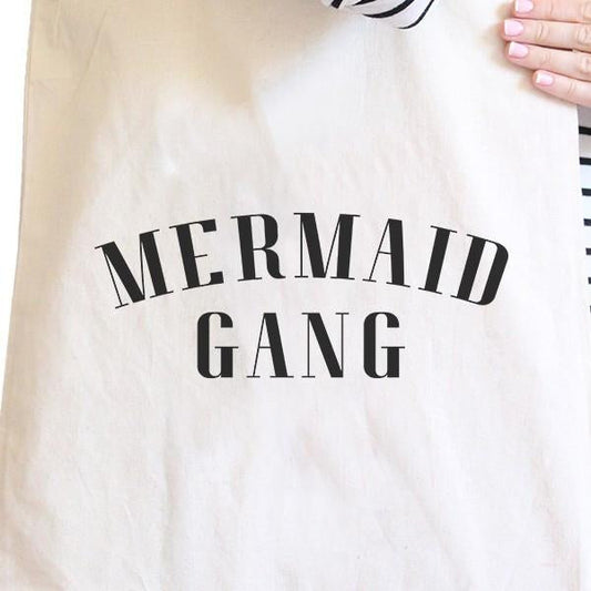Mermaid Gang Natural Funny Saying Canvas Shoulder Bag Reusable Tote - One Color / One Size - Bags & Luggage - Women’s