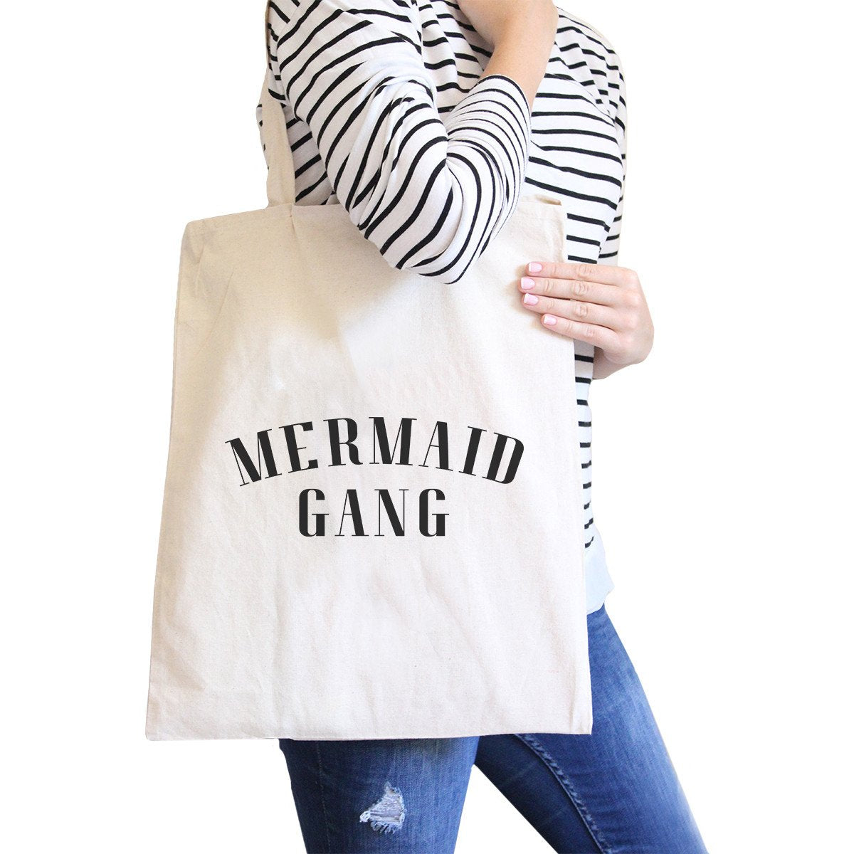 Mermaid Gang Natural Funny Saying Canvas Shoulder Bag Reusable Tote - One Color / One Size - Bags & Luggage - Women’s