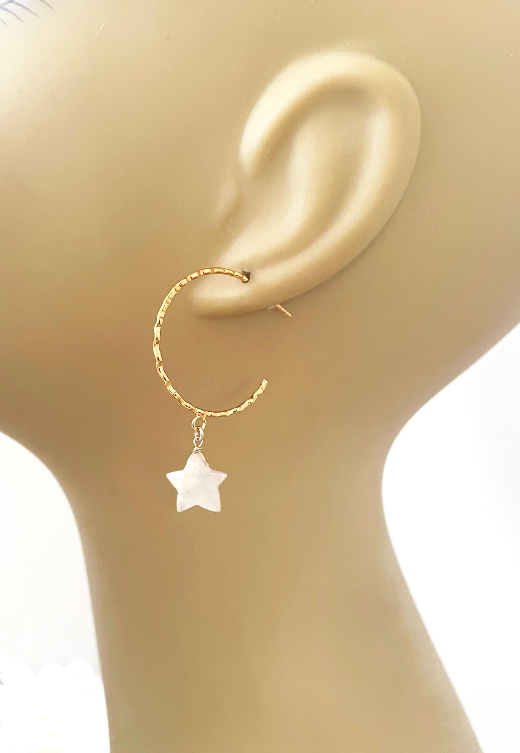 Moonstone Star Hammered Hoop Earrings - One Color / One Size - Jewelry & Accessories - Earrings - Hoop Earrings