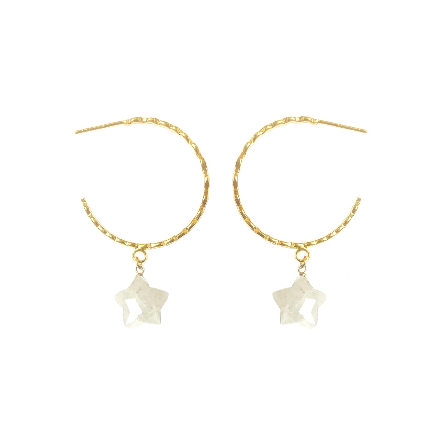 Moonstone Star Hammered Hoop Earrings - One Color / One Size - Jewelry & Accessories - Earrings - Hoop Earrings