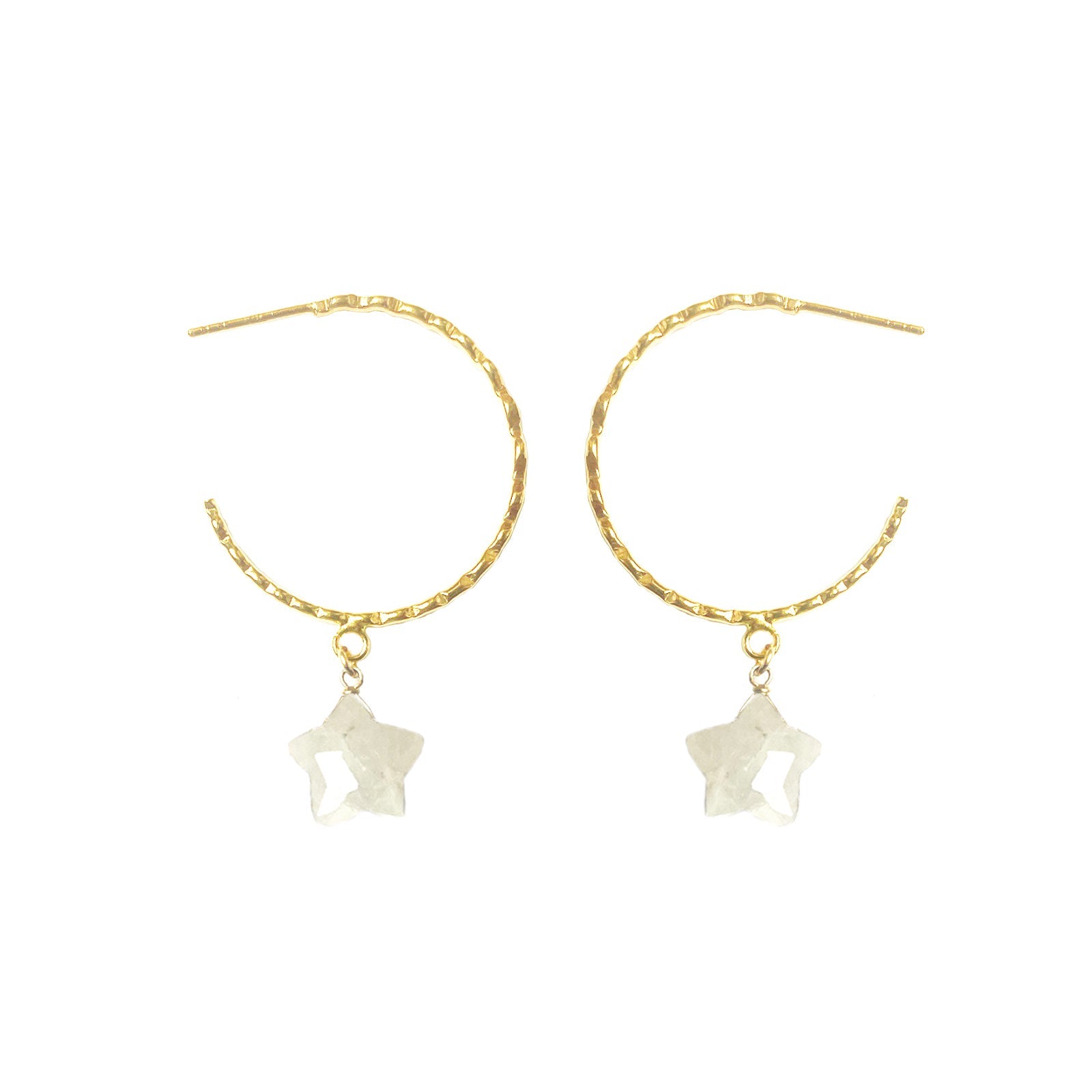 Moonstone Star Hammered Hoop Earrings - One Color / One Size - Jewelry & Accessories - Earrings - Hoop Earrings