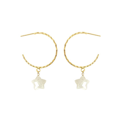 Moonstone Star Hammered Hoop Earrings - One Color / One Size - Jewelry & Accessories - Earrings - Hoop Earrings