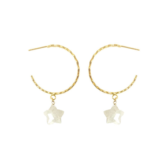 Moonstone Star Hammered Hoop Earrings - One Color / One Size - Jewelry & Accessories - Earrings - Hoop Earrings