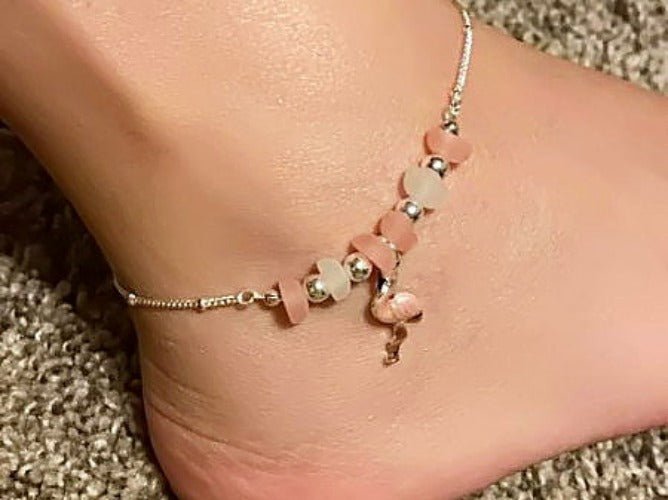 Multi Sea Glass Flamingo Anklet Ankle Bracelet - One Color / One Size - Jewelry & Accessories