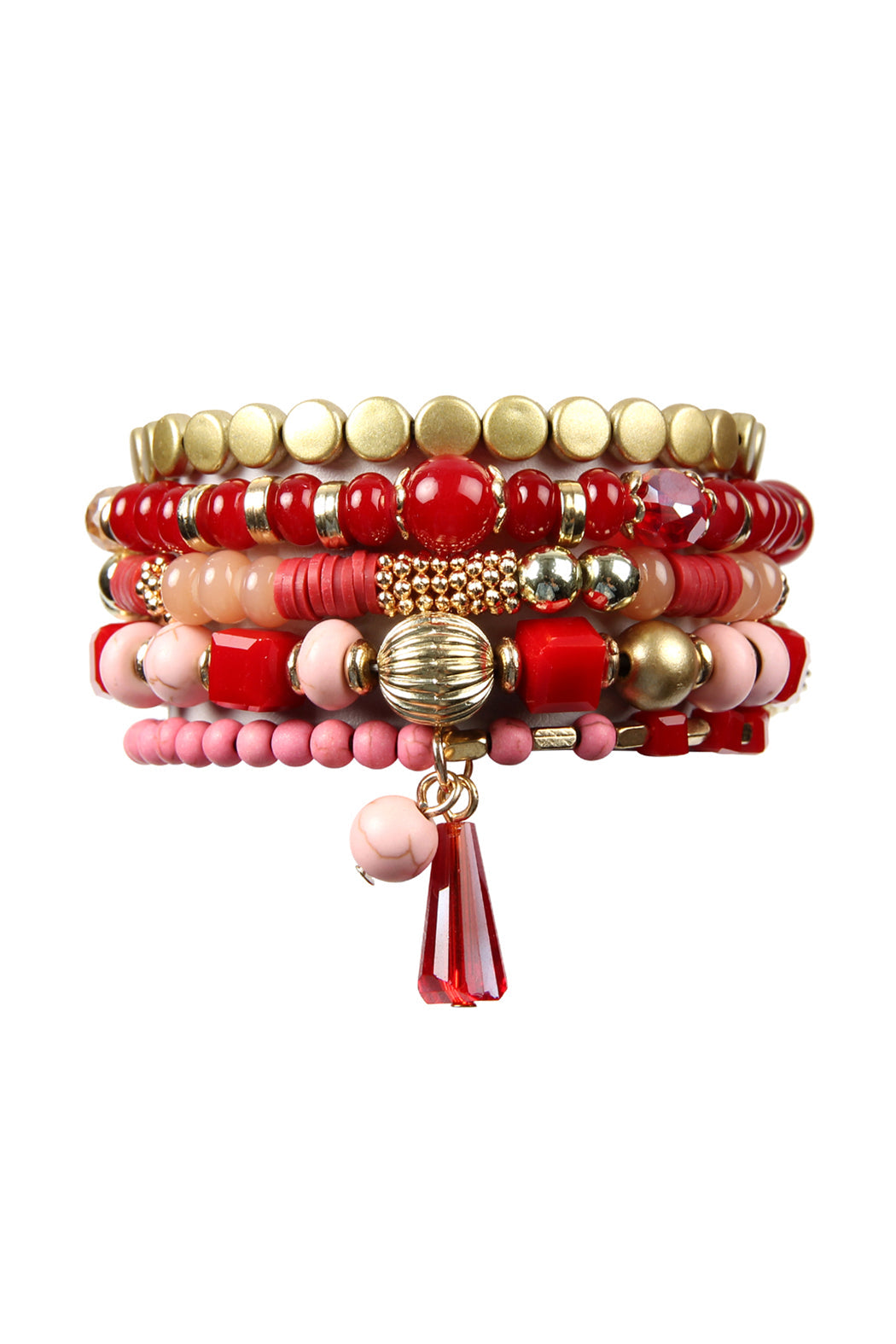 Multibeads Stretch Bracelet - BURGUNDY - Jewelry & Accessories - Bracelets & Bangles - Charm Bracelets