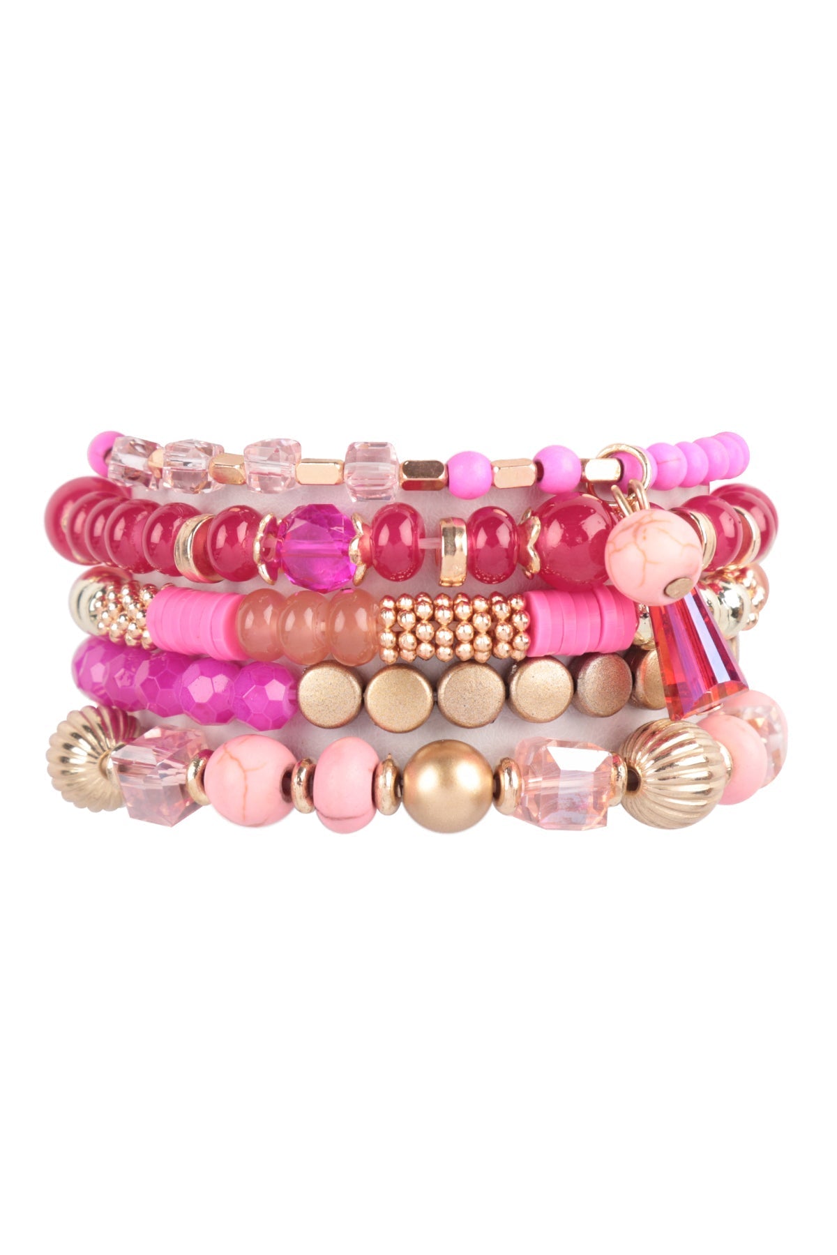 Multibeads Stretch Bracelet - FUCHSIA - Jewelry & Accessories - Bracelets & Bangles - Charm Bracelets