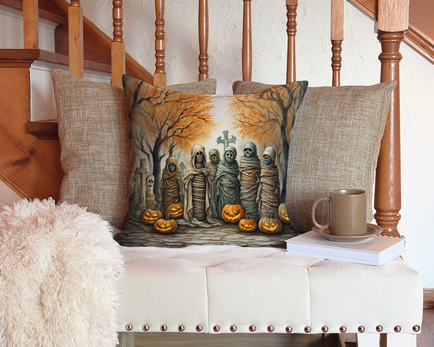 Mummies Spooky Halloween Throw Pillow - One Color / One Size - Home & Garden - Home Textile - Pillows