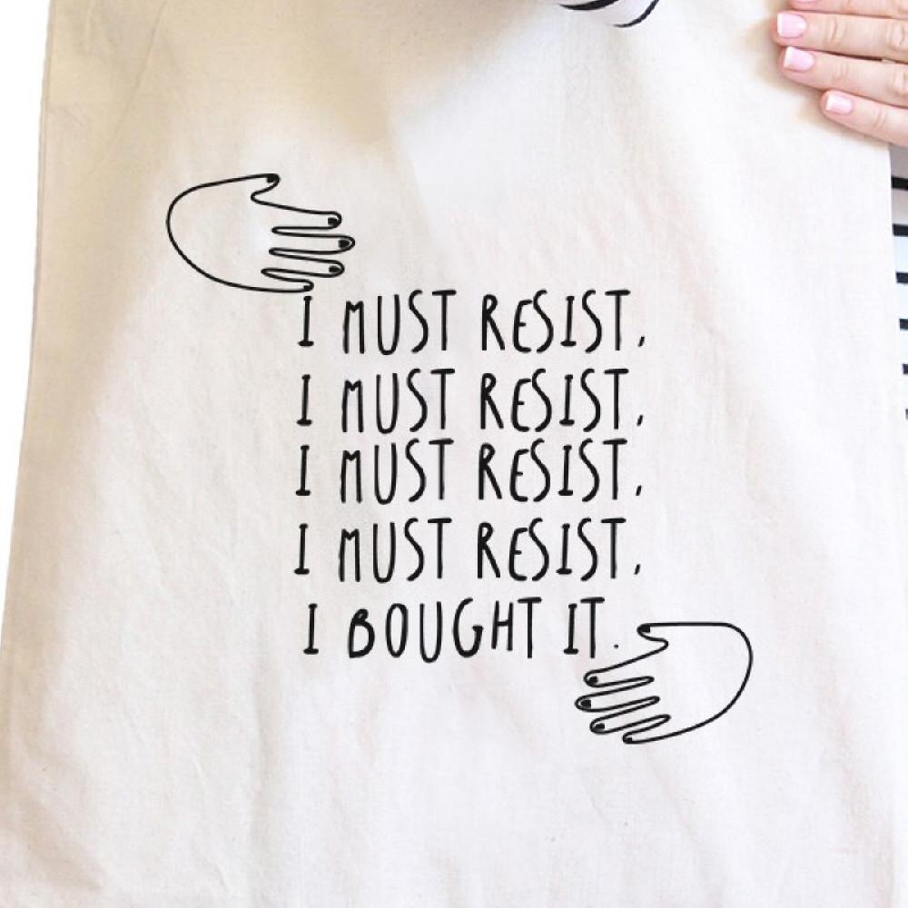Must Resist Natural Canvas Bag Tote Bags Funny Gifts for Shopaholic - One Color / One Size - Bags & Luggage - Women’s