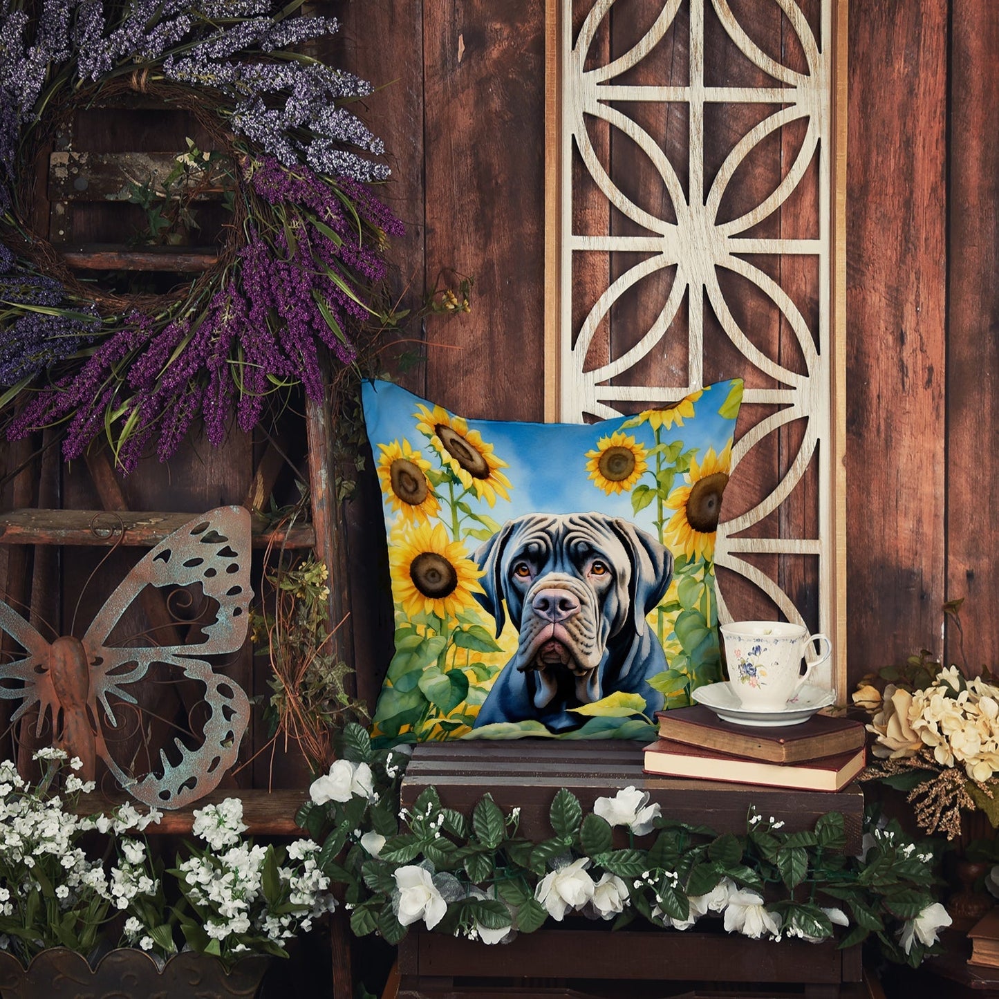 Neapolitan Mastiff in Sunflowers Throw Pillow - One Color / One Size - Home & Garden - Home Textile - Pillows