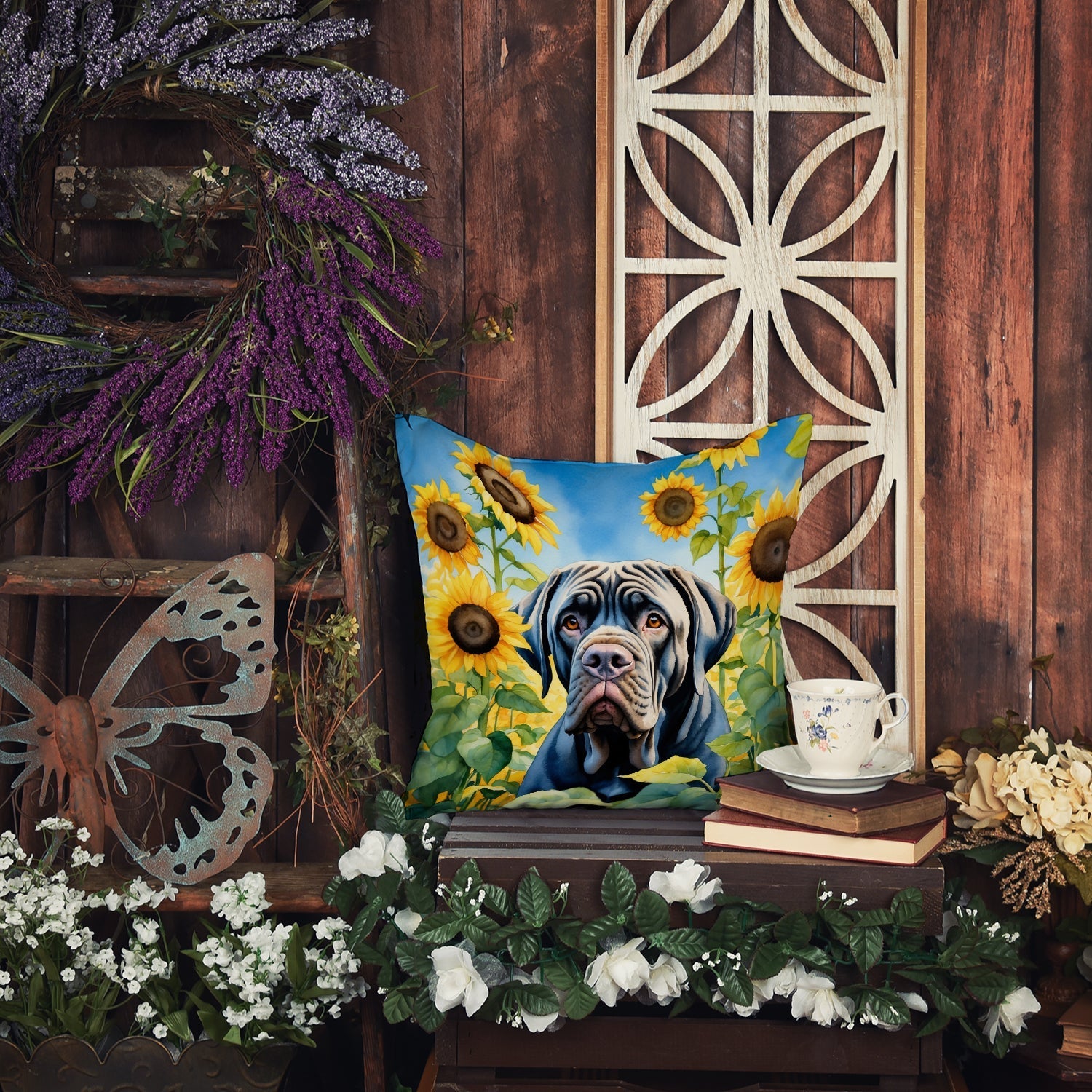 Neapolitan Mastiff in Sunflowers Throw Pillow - One Color / One Size - Home & Garden - Home Textile - Pillows