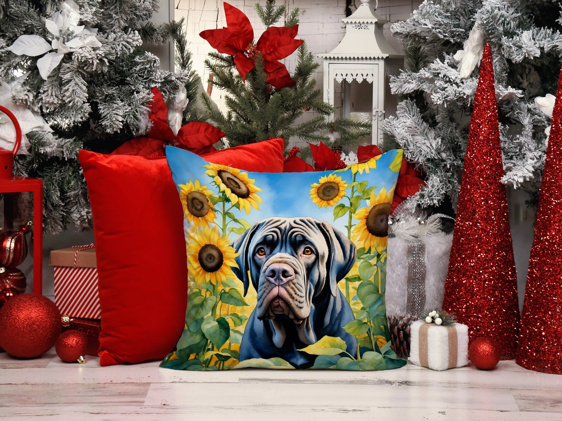Neapolitan Mastiff in Sunflowers Throw Pillow - One Color / One Size - Home & Garden - Home Textile - Pillows