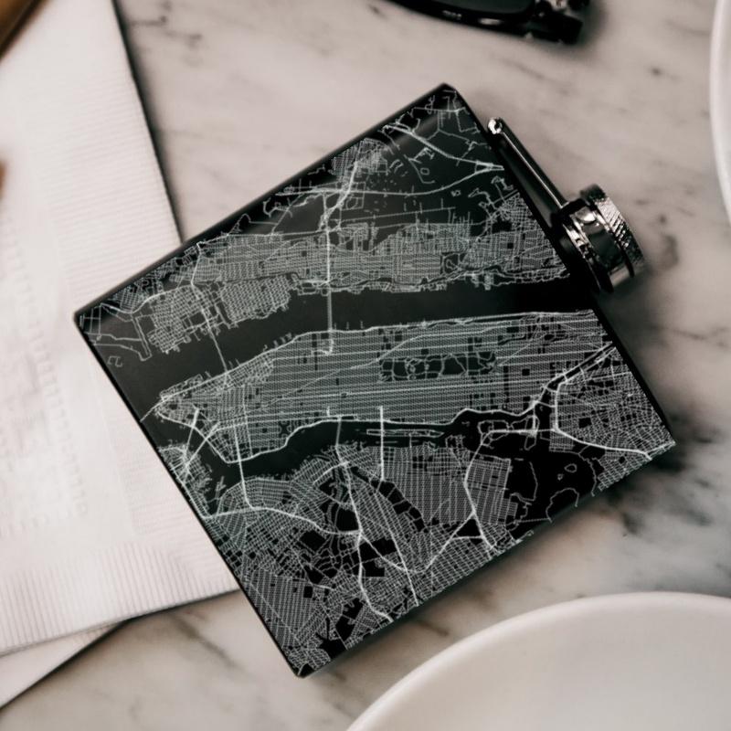 New York - New York Map Hip Flask in Matte Black - Drinkware