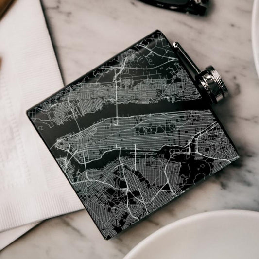 New York - New York Map Hip Flask in Matte Black - Drinkware