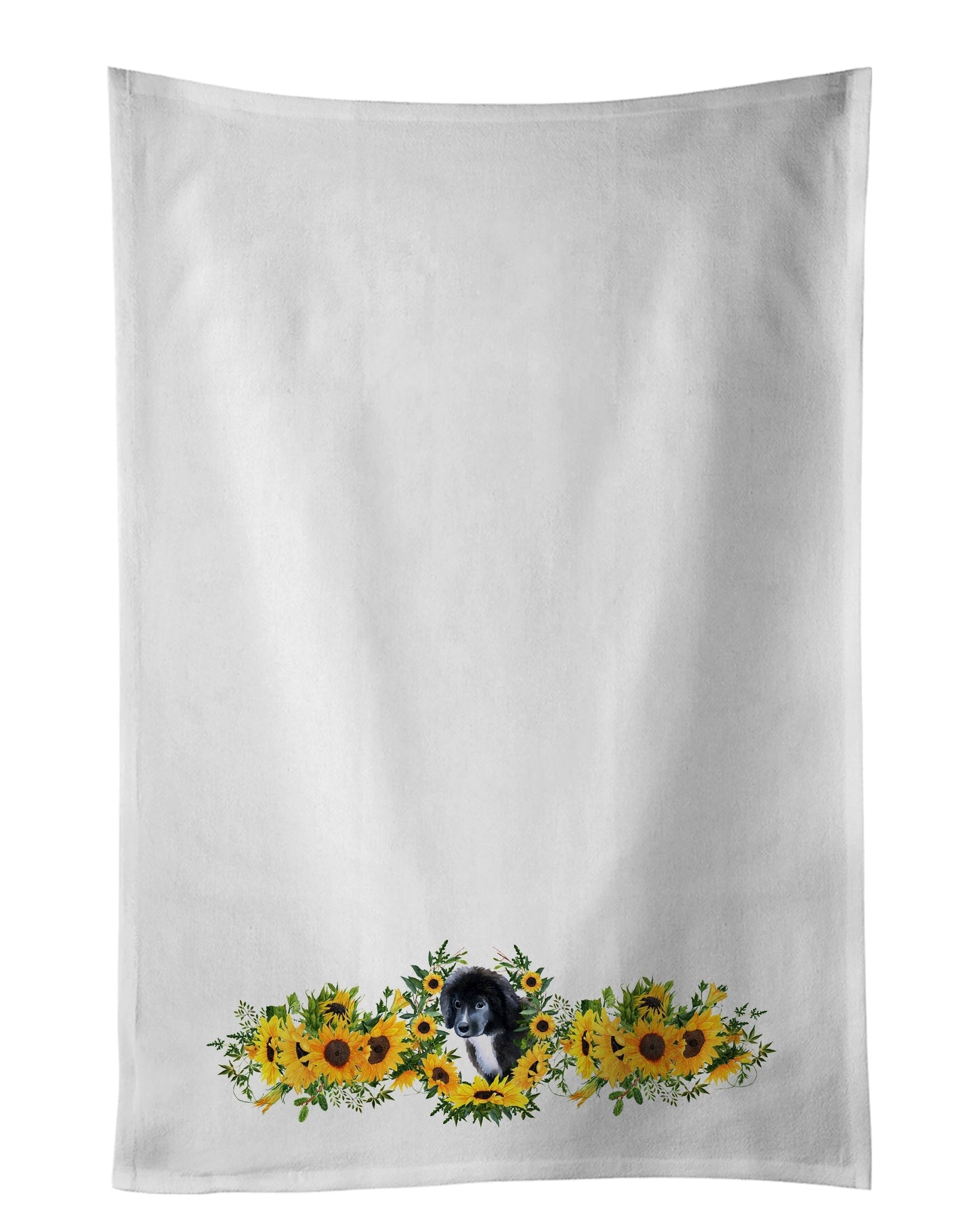 Newfoundland Puppy in Sunflowers Kitchen Towel Set of 2 - One Color / One Size - Home & Garden - Home Textile - Towels