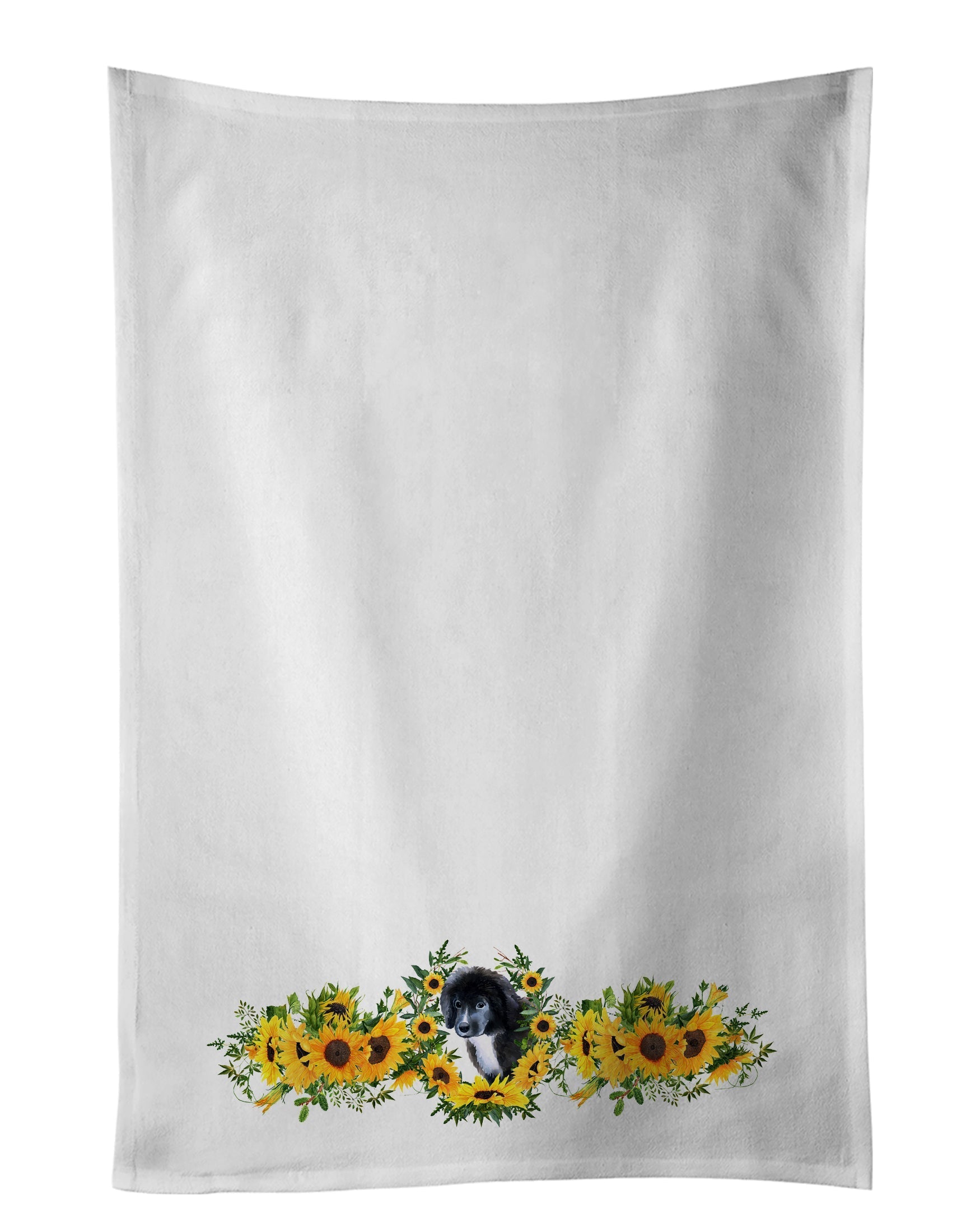 Newfoundland Puppy in Sunflowers Kitchen Towel Set of 2 - One Color / One Size - Home & Garden - Home Textile - Towels