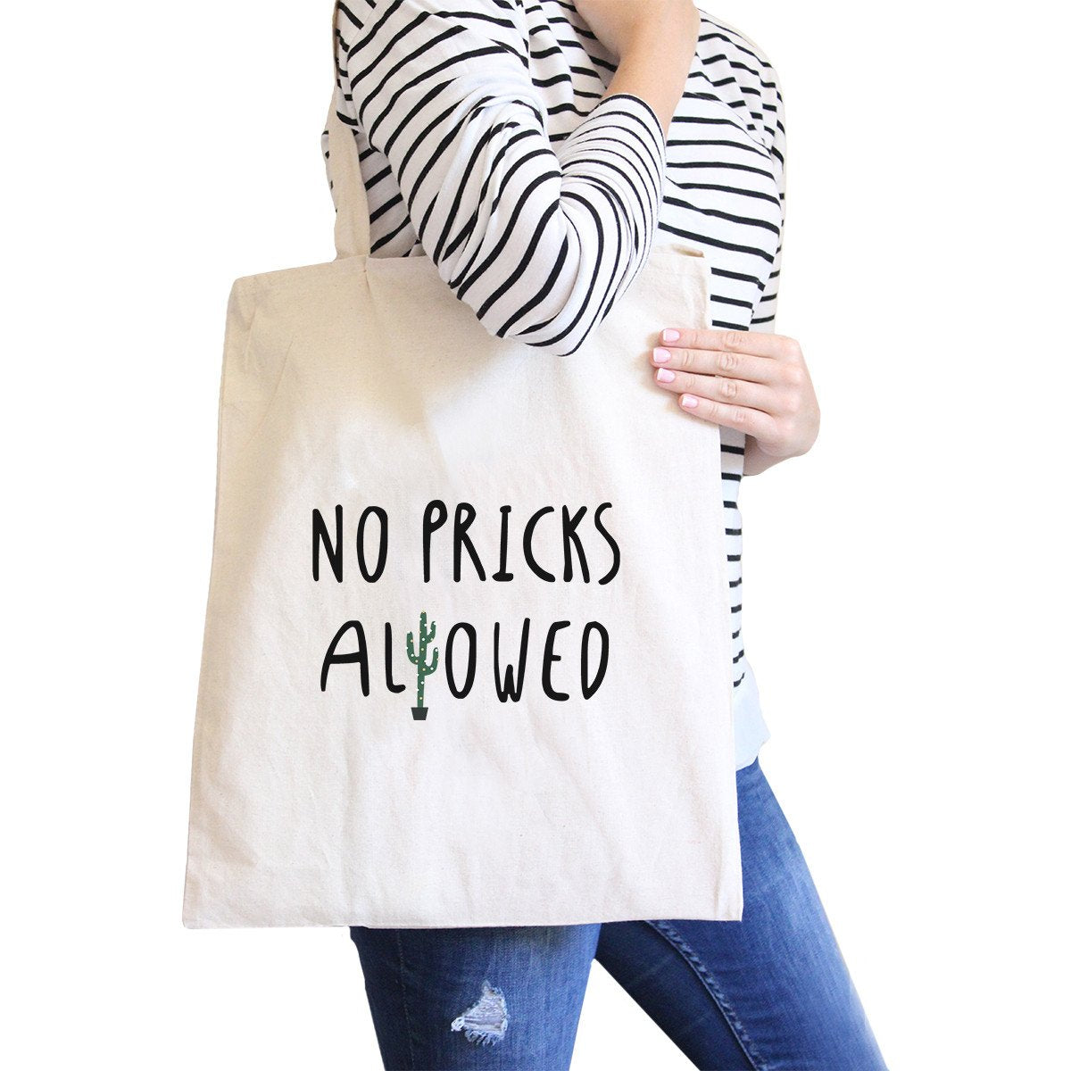 No Pricks Allowed Natural Canvas Tote Bag - One Color / One Size - Bags & Luggage - Women’s Bags