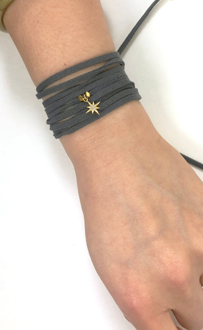 North Star Grey Suede Wrap Bracelet - One Color / One Size - Jewelry & Accessories