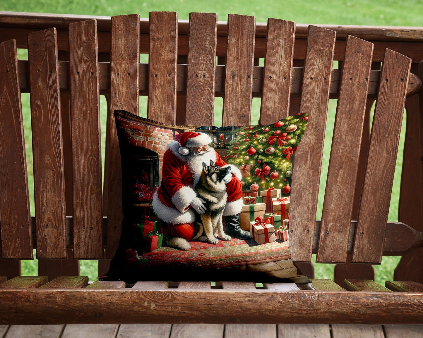 Norwegian Elkhound and Santa Claus Throw Pillow - One Color / One Size - Home & Garden - Home Textile - Pillows