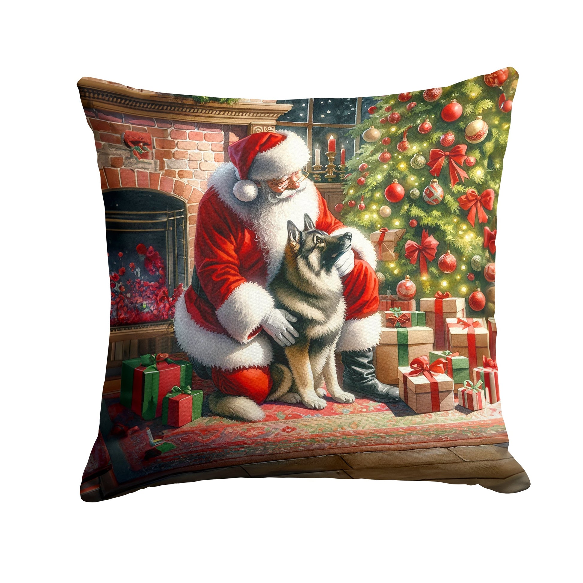 Norwegian Elkhound and Santa Claus Throw Pillow - One Color / One Size - Home & Garden - Home Textile - Pillows