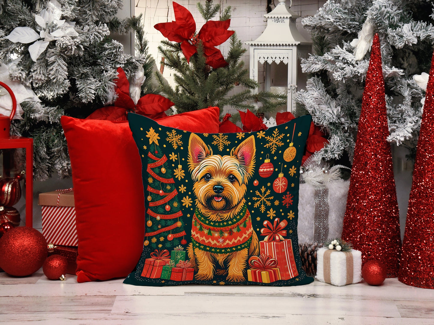 Norwich Terrier Christmas Throw Pillow - One Color / One Size - Home & Garden - Home Textile - Pillows