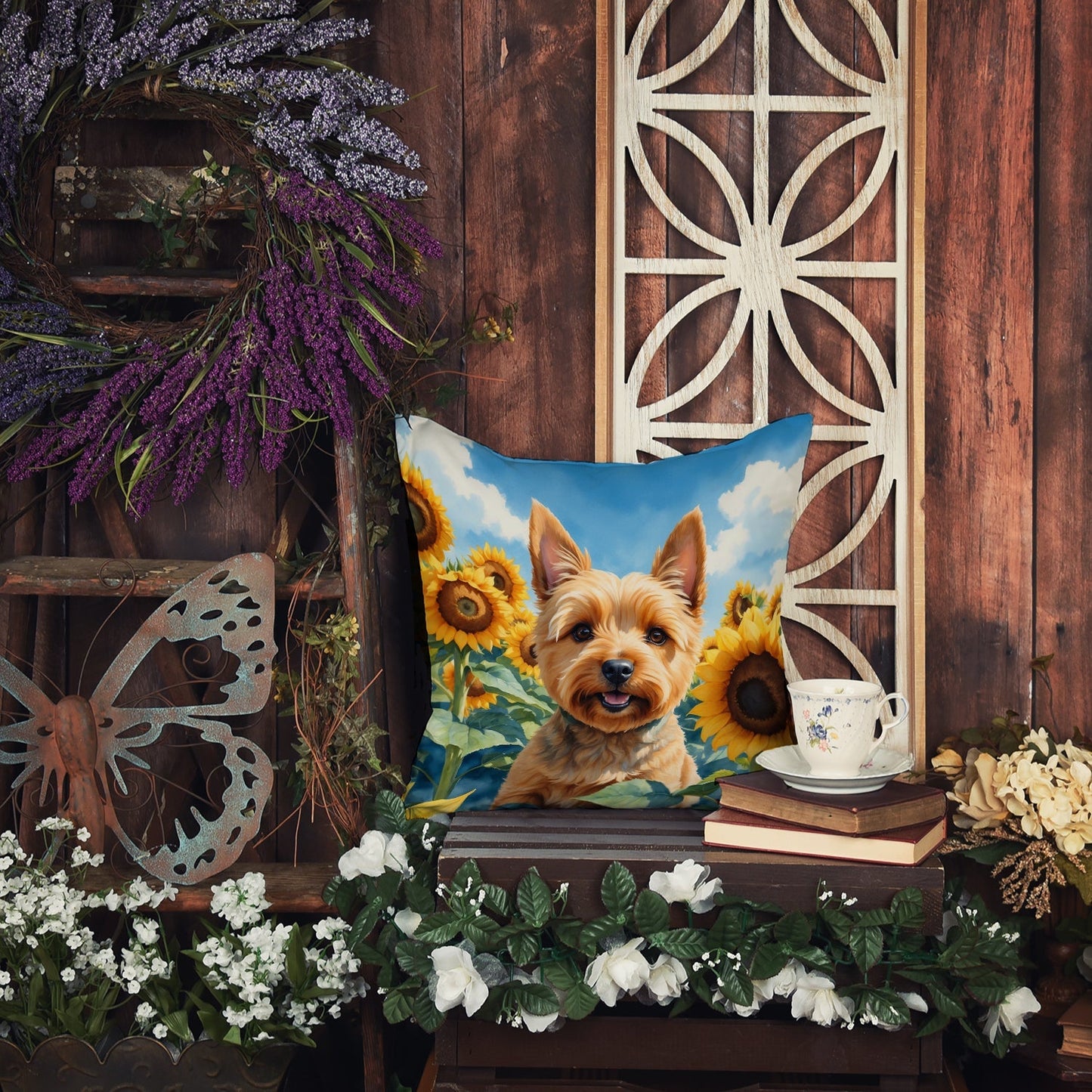 Norwich Terrier in Sunflowers Throw Pillow - One Color / One Size - Home & Garden - Home Textile - Pillows