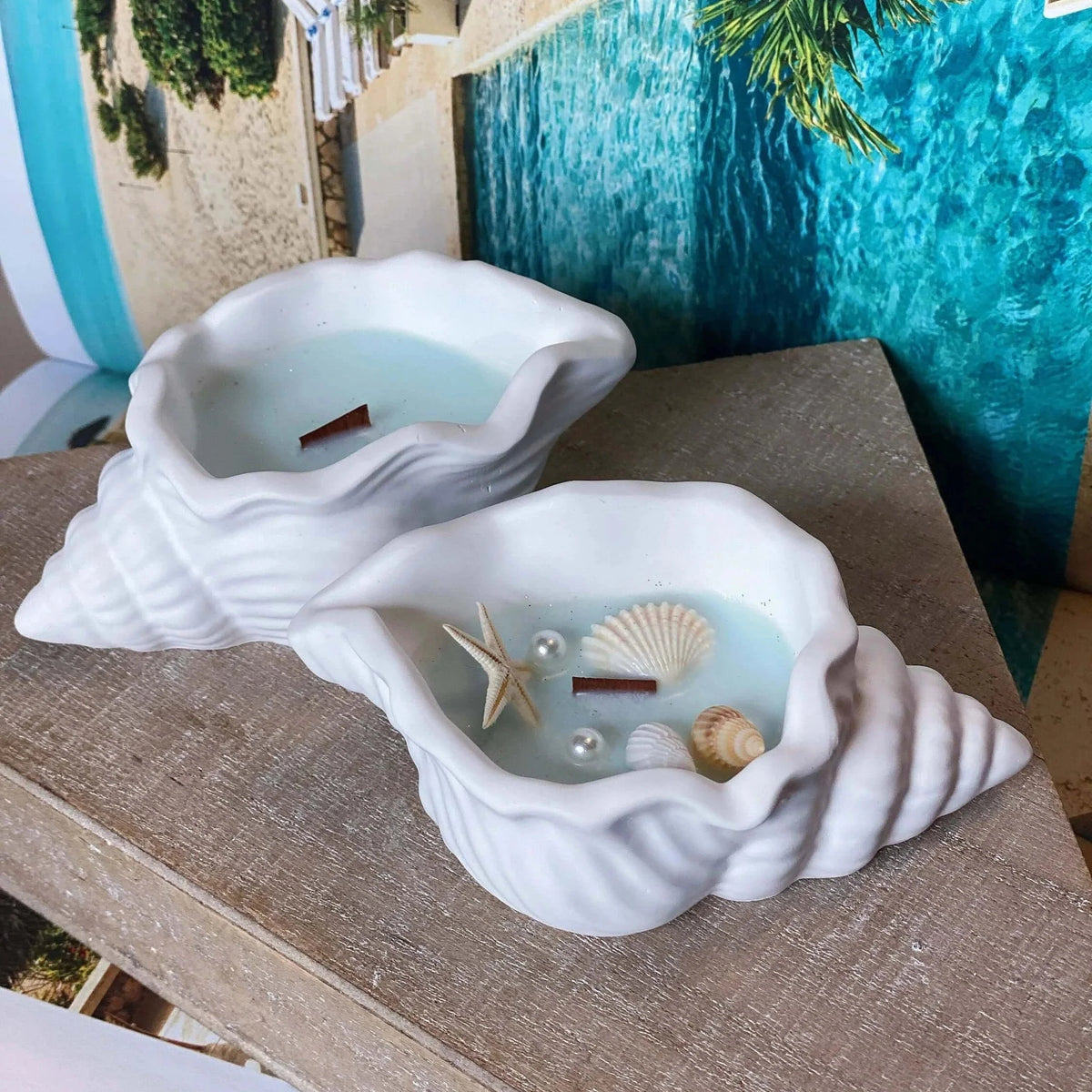 Ocean’s Whisper Sea Shell Candle Jesmonite Vessel - Home & Garden - Home Decor - Candles & Holders