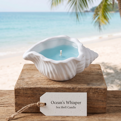 Ocean’s Whisper Sea Shell Candle Jesmonite Vessel - Home & Garden - Home Decor - Candles & Holders