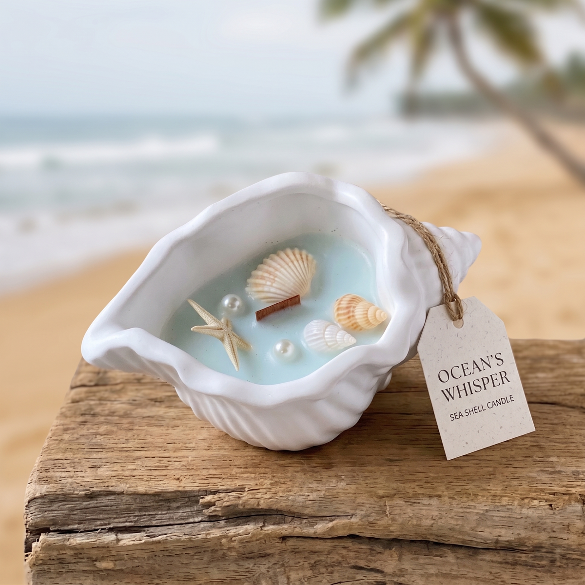 Ocean’s Whisper Sea Shell Candle Jesmonite Vessel - Style A Decorated / Unscented - Home & Garden - Home Decor