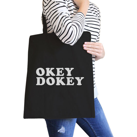 Okey Dokey Black Canvas Eco Bag Cute Graphic Trendy Tote Bag - One Color / One Size - Bags & Luggage - Women’s Bags