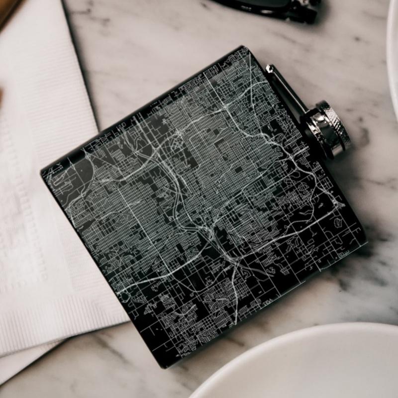 Oklahoma City - Oklahoma Map Hip Flask in Matte Black - Drinkware