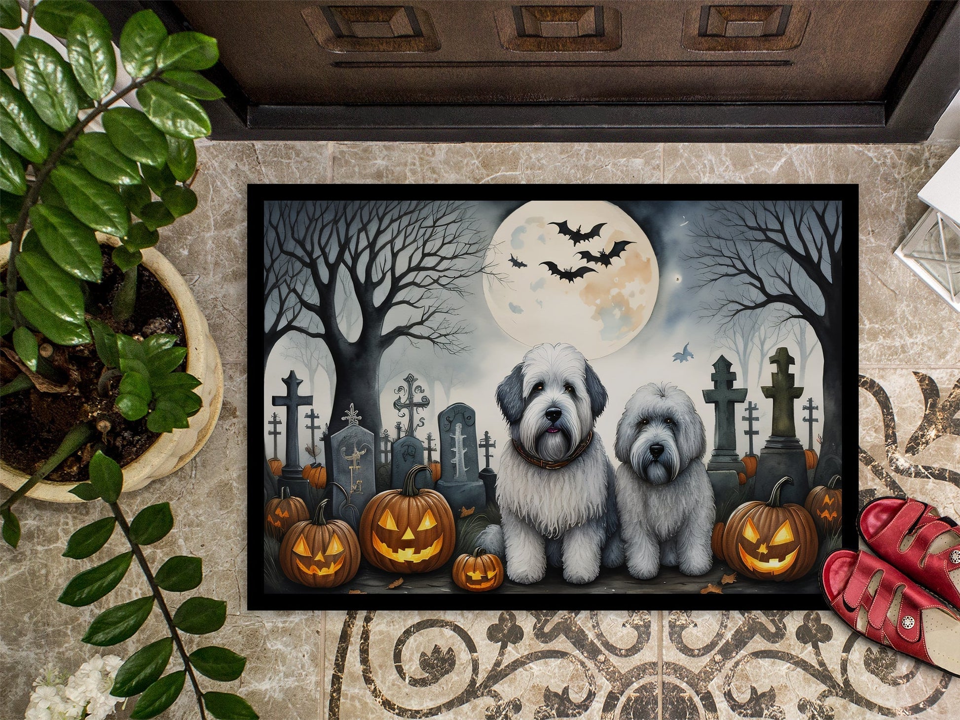 Old English Sheepdog Spooky Halloween Doormat - One Color / One Size - Home & Garden - Home Textile - Carpets & Rugs