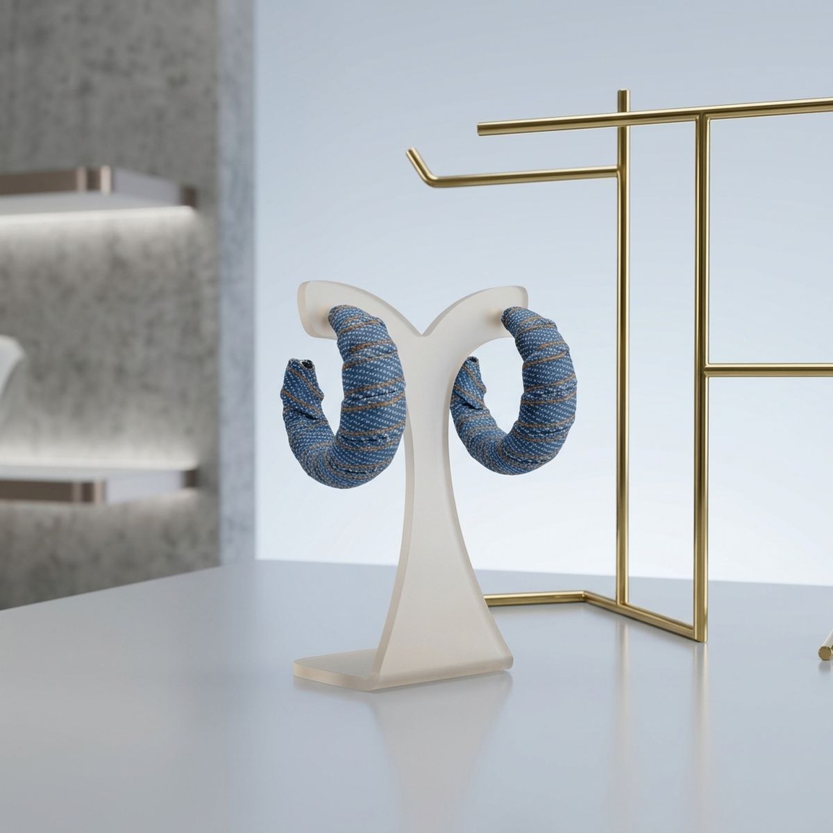 Open Hoop Wide Denim Wrapped Earrings