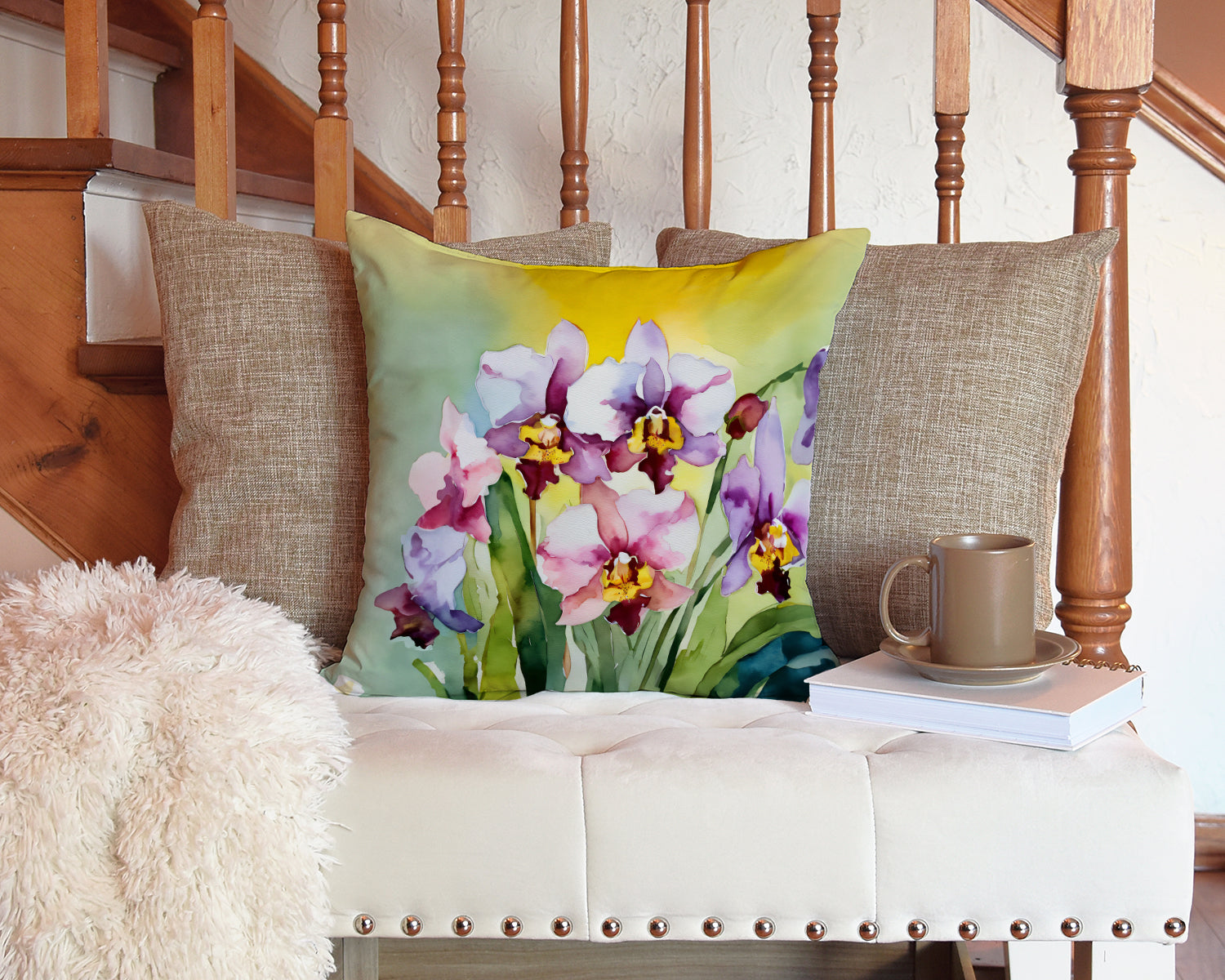 Orchids in Watercolor Throw Pillow - One Color / One Size - Home & Garden - Home Textile - Pillows