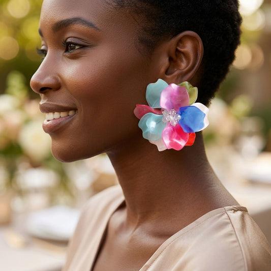 Oversized Multicolor Acrylic Flower Stud Earrings