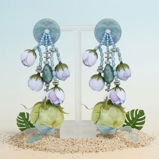 Oversized Turquoise Faux Flower Tropical Earrings