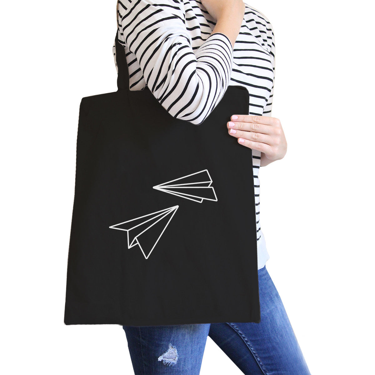 Paper Airplane Black Canvas Bag Tote Bag - One Color / One Size - Bags & Luggage - Women’s Bags