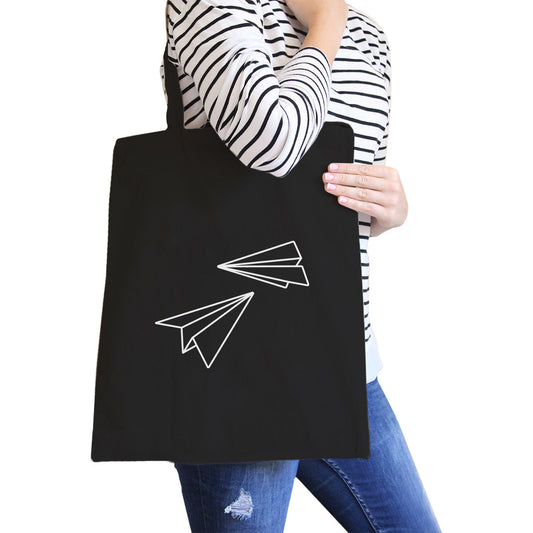 Paper Airplane Black Canvas Bag Tote Bag - One Color / One Size - Bags & Luggage - Women’s Bags