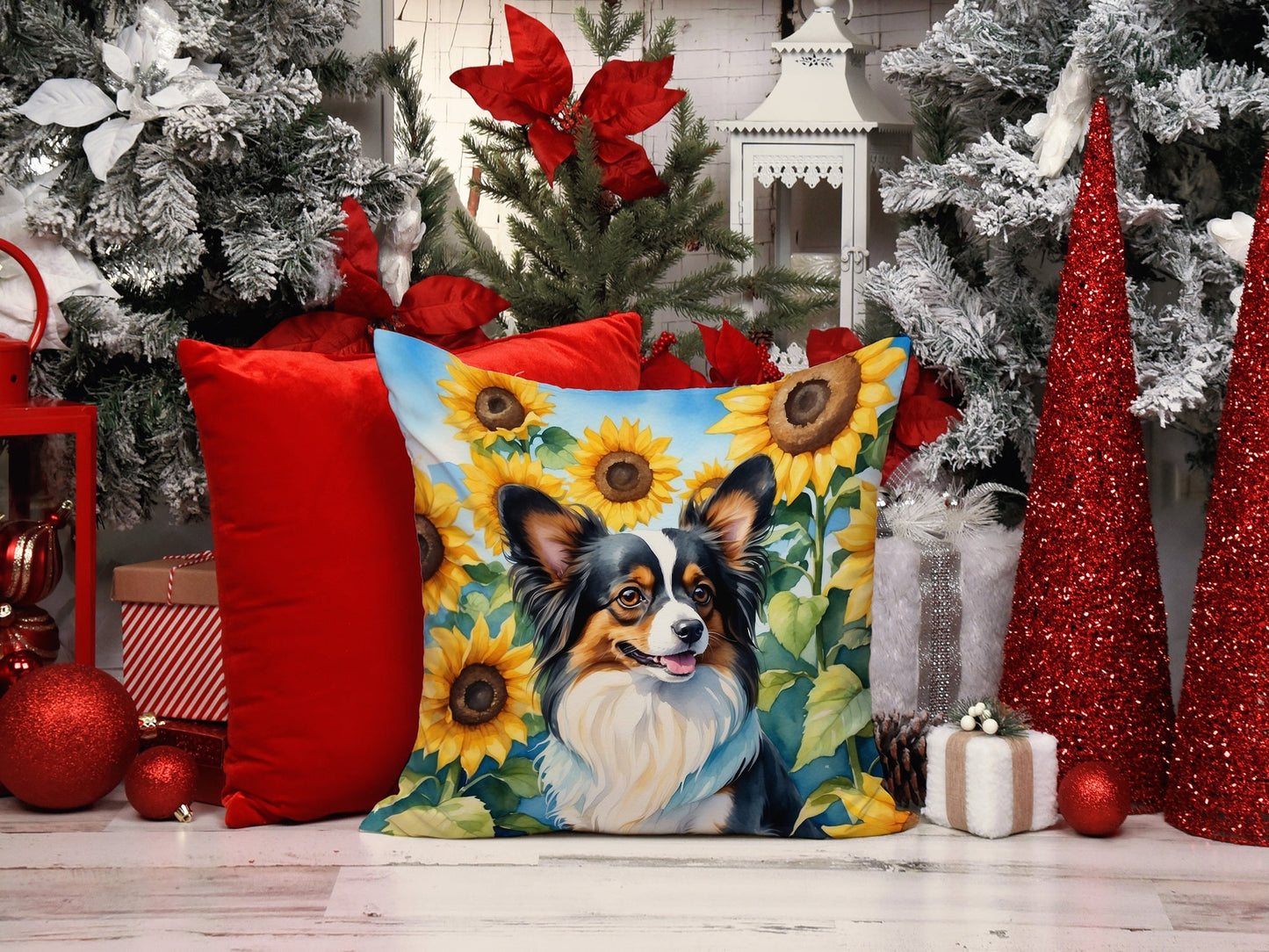Papillon in Sunflowers Throw Pillow - One Color / One Size - Home & Garden - Home Textile - Pillows