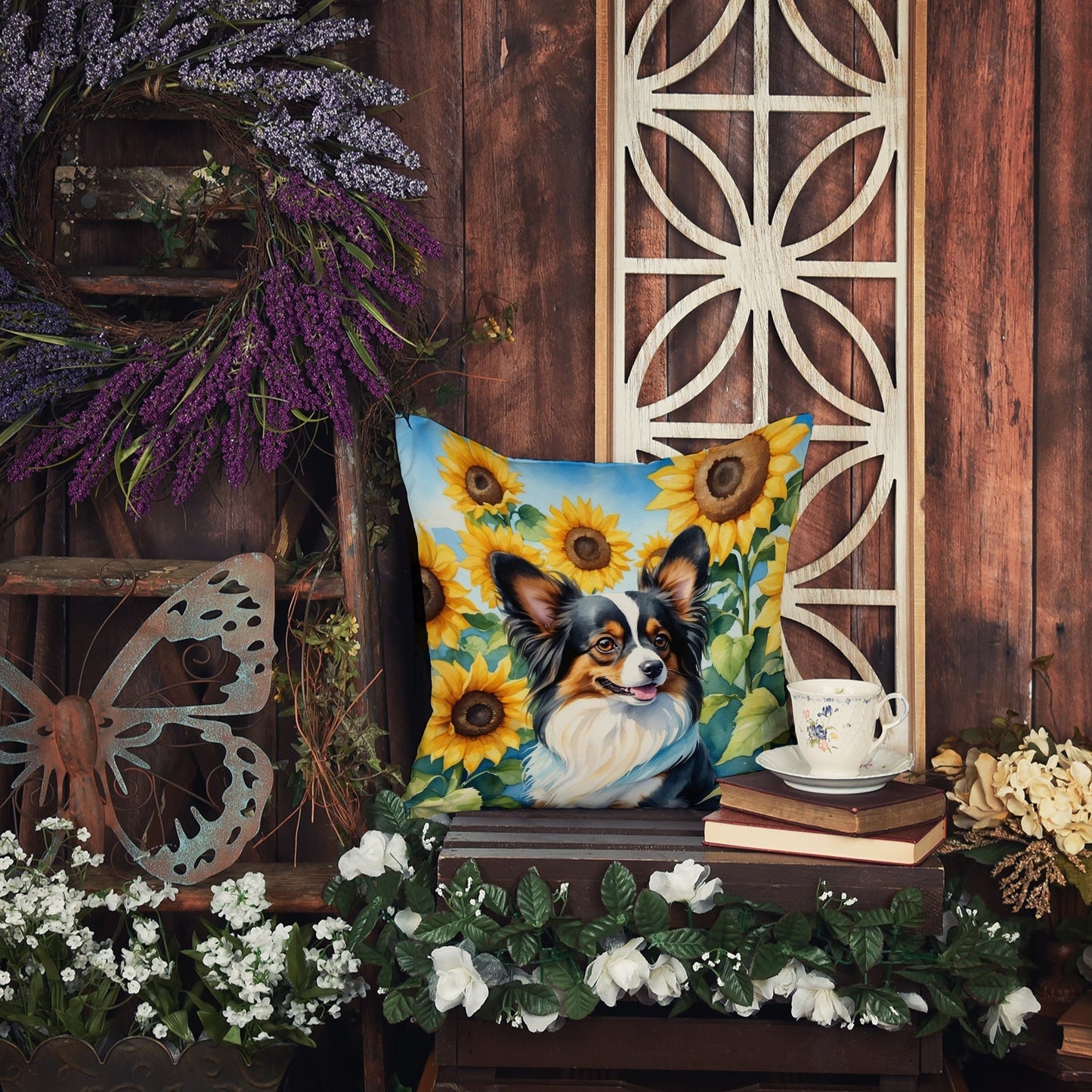 Papillon in Sunflowers Throw Pillow - One Color / One Size - Home & Garden - Home Textile - Pillows