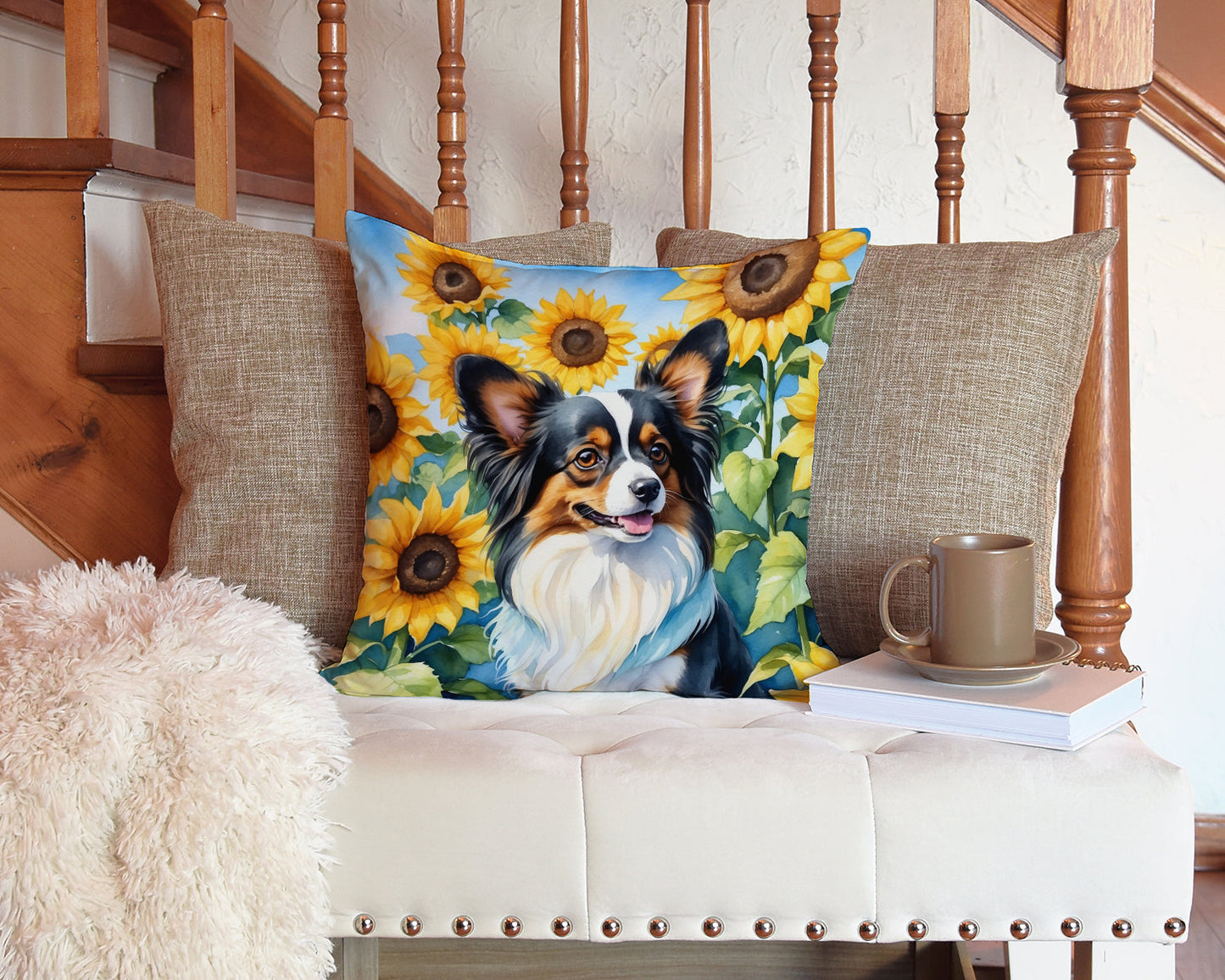 Papillon in Sunflowers Throw Pillow - One Color / One Size - Home & Garden - Home Textile - Pillows