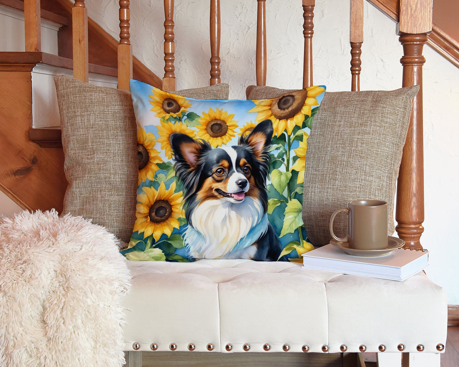 Papillon in Sunflowers Throw Pillow - One Color / One Size - Home & Garden - Home Textile - Pillows