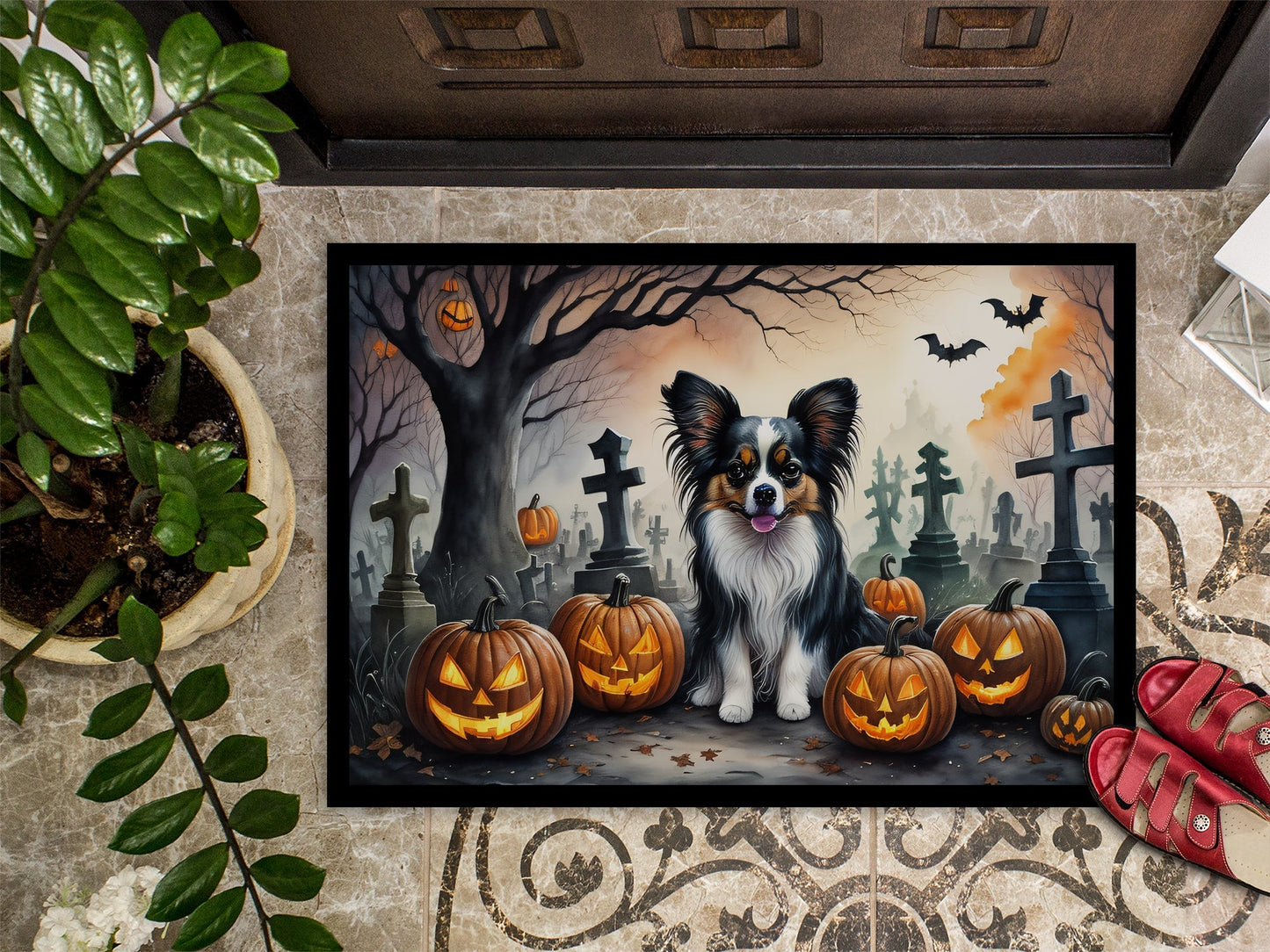 Papillon Spooky Halloween Doormat - One Color / One Size - Home & Garden - Home Textile - Carpets & Rugs