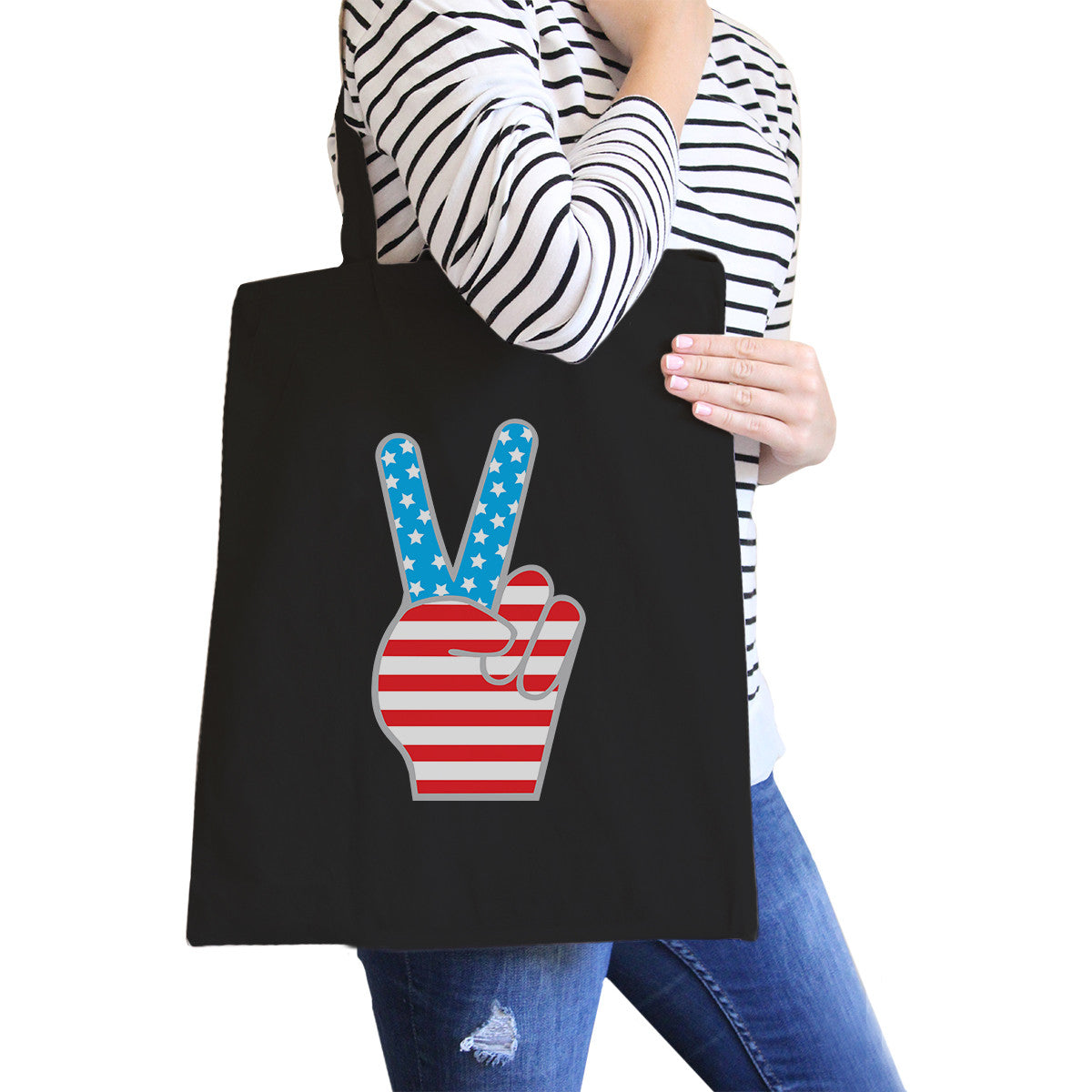 Peace American Flag Canvas Tote Unique Peace Sign Tote Bag for Her - One Color / One Size - Bags & Luggage - Women’s