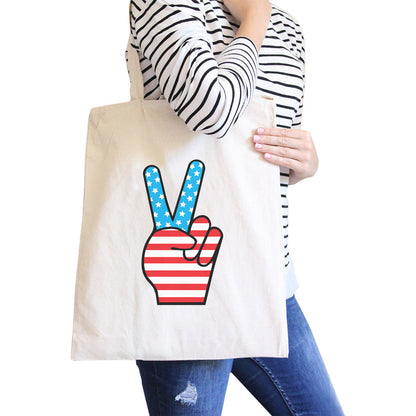 Peace American Flag Design Eco Bag Peace Sign Canvas Tote Bag - One Color / One Size - Bags & Luggage - Women’s Bags