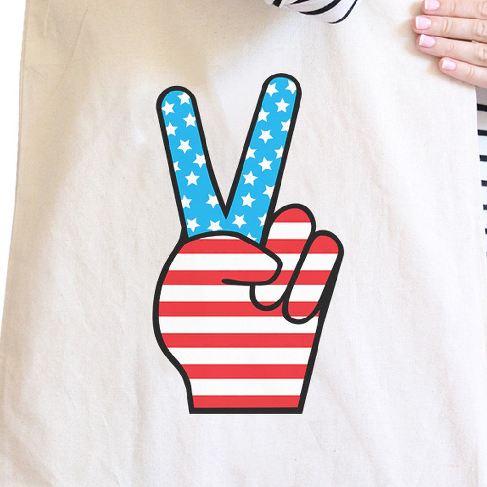 Peace American Flag Design Eco Bag Peace Sign Canvas Tote Bag - One Color / One Size - Bags & Luggage - Women’s Bags