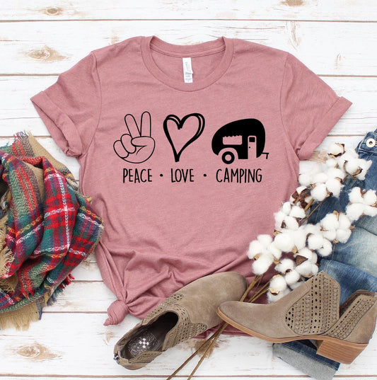 Peace Love Camping T-Shirt - Women’s Fashion - Women’s Clothing - Tops & Tees - T-Shirts