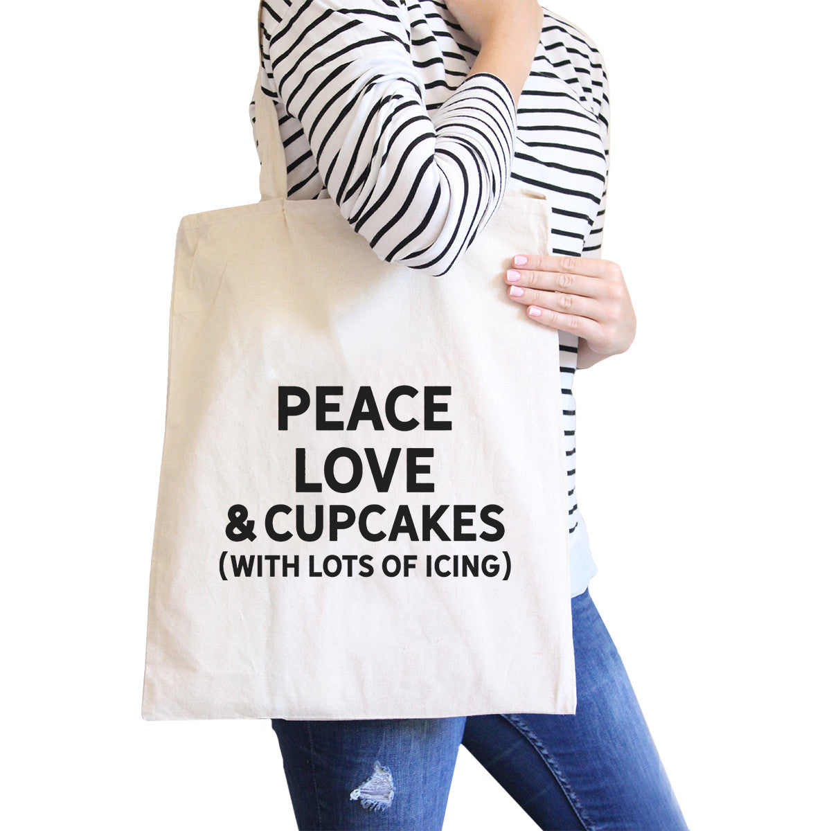 Peace Love Cupcakes Natural Canvas Bag Birthday Gift Tote Bags - One Color / One Size - Bags & Luggage - Women’s Bags