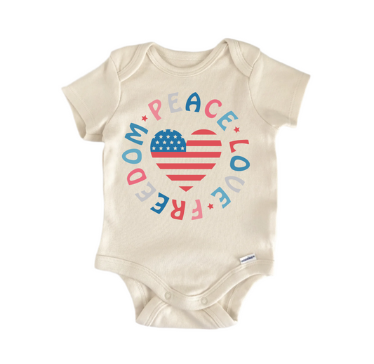 Peace Love Freedom Patriotic July 4th - Baby Boy Girl Bodysuit Funny Cute - Kids & Babies - Mother & Kids - Boys’ Baby