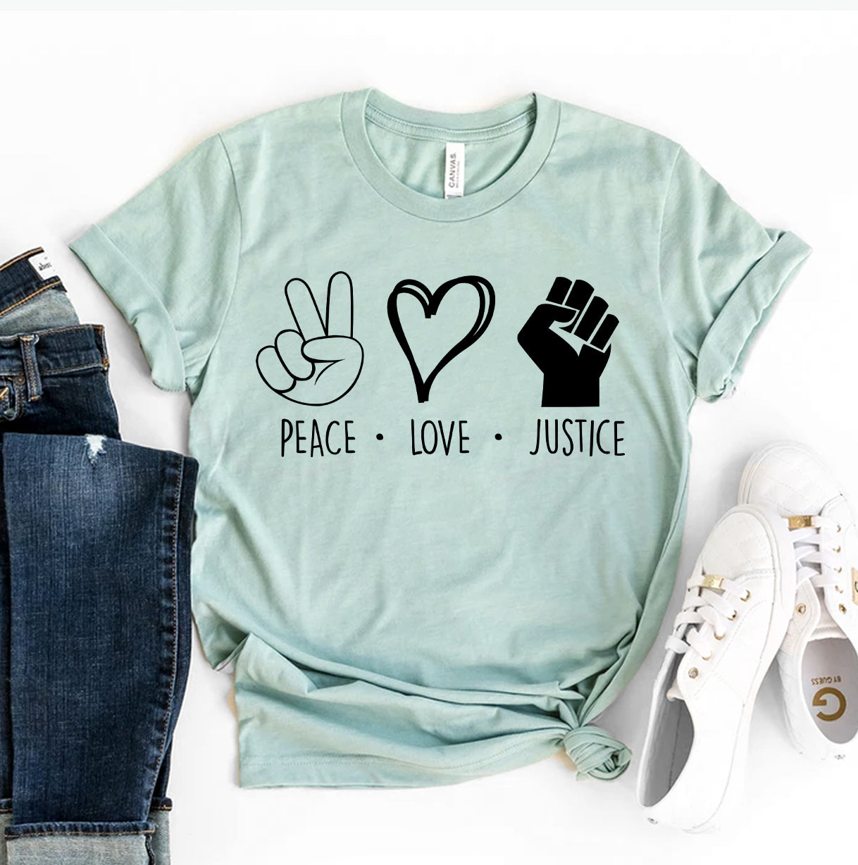 Peace Love Justice T-Shirt - Women’s Fashion - Women’s Clothing - Tops & Tees - T-Shirts