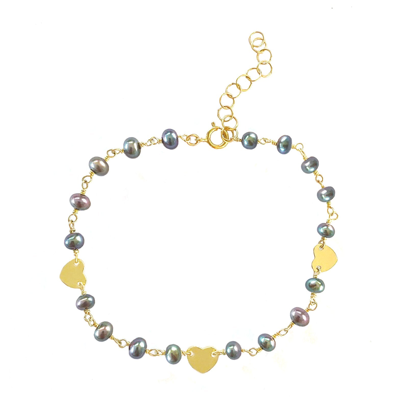 Peacock Pearl and Heart Charm Bracelet - One Color / One Size - Jewelry & Accessories - Bracelets & Bangles - Charm